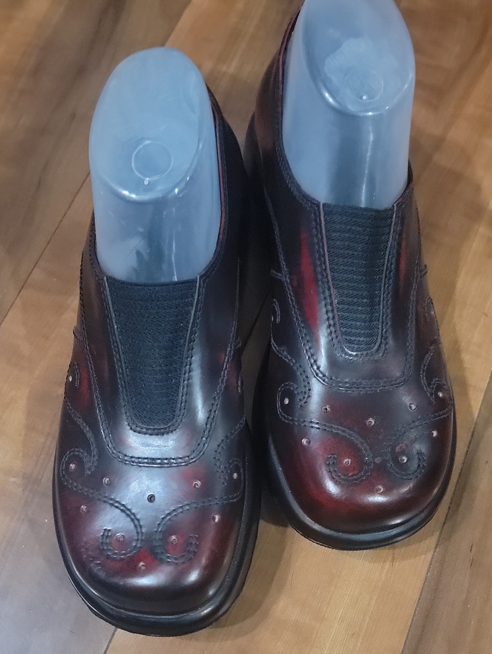 Dansko Women's Burgundy Slip-On Leather Loafers with Decorative Stitching